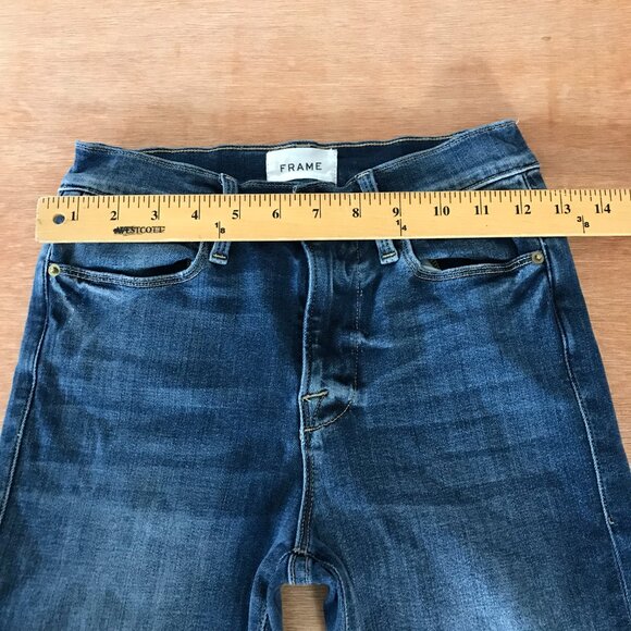 Frame Le High Straight Jeans Women 24 Blue Mid Rise Distressed Raw Hem Preppy - Picture 10 of 14